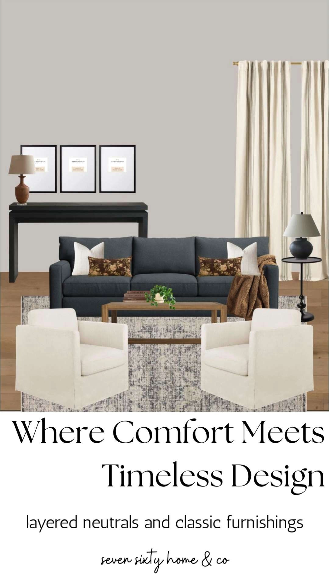 A beautiful living room starts with timeless foundation pieces. This design layers warm wood tones, classic silhouettes, soft neutral seating, and cozy textures to create a space that's welcoming every day—not just when guests visit.

If you're looking for traditional living room ideas or want a designer look without overspending, shop every piece from this complete room in LTK. 

 #LTKHome #LTKSaleAlert