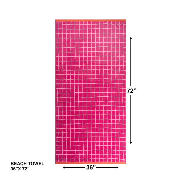 Mainstays Summer Vibes Cotton-Blend Beach Towel, 72 x 36 in, Checkered Magenta | Walmart (US)