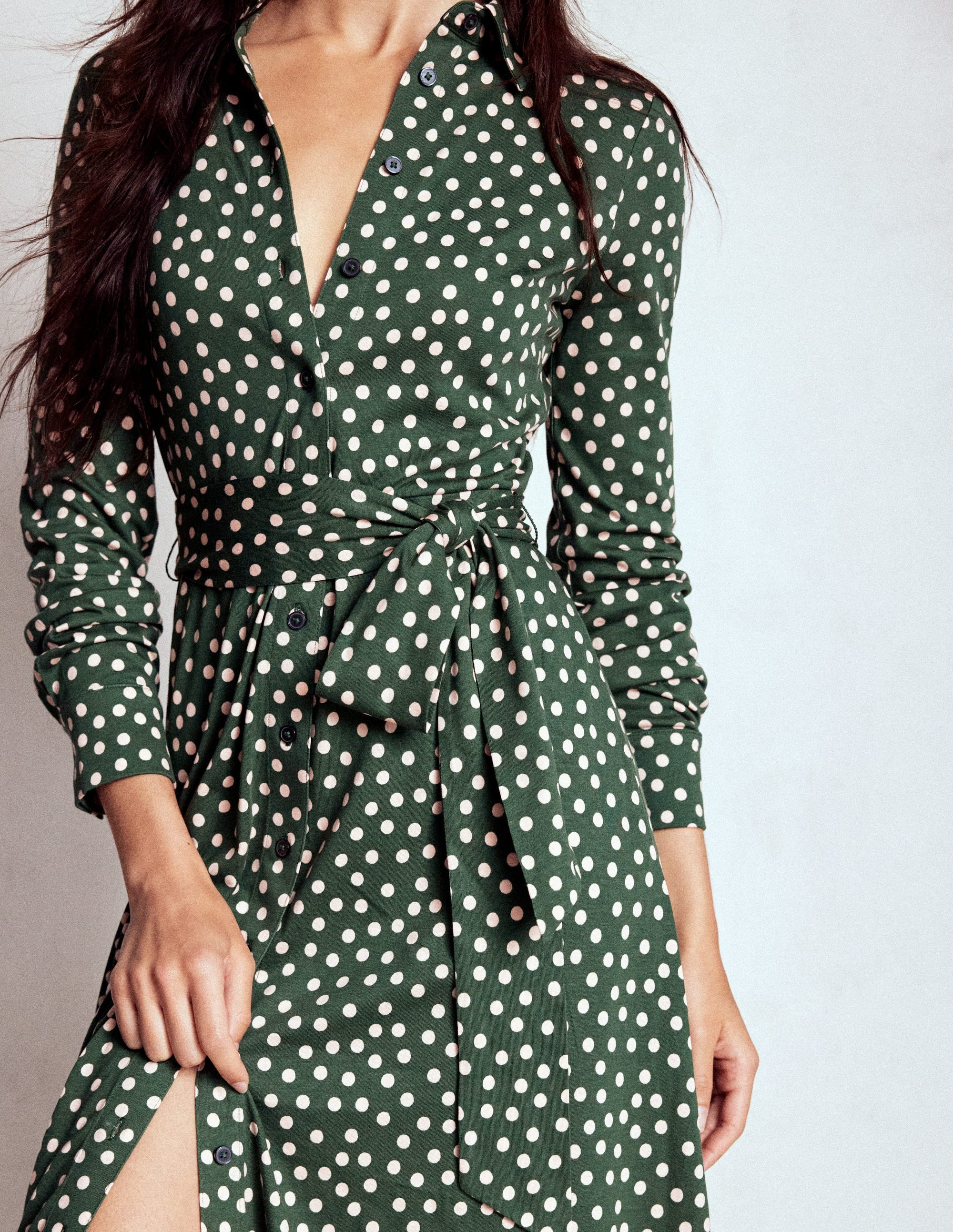 Marcia Jersey Shirt Dress-Hunter Green, Painted Dot | Boden (US)