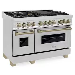 ZLINE Kitchen and Bath Autograph Edition 48 in. 7 Burner Double Oven Dual Fuel Range in Stainless... | The Home Depot