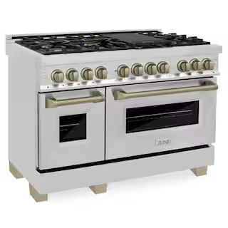 ZLINE Kitchen and Bath Autograph Edition 48 in. 7 Burner Double Oven Dual Fuel Range in Stainless... | The Home Depot