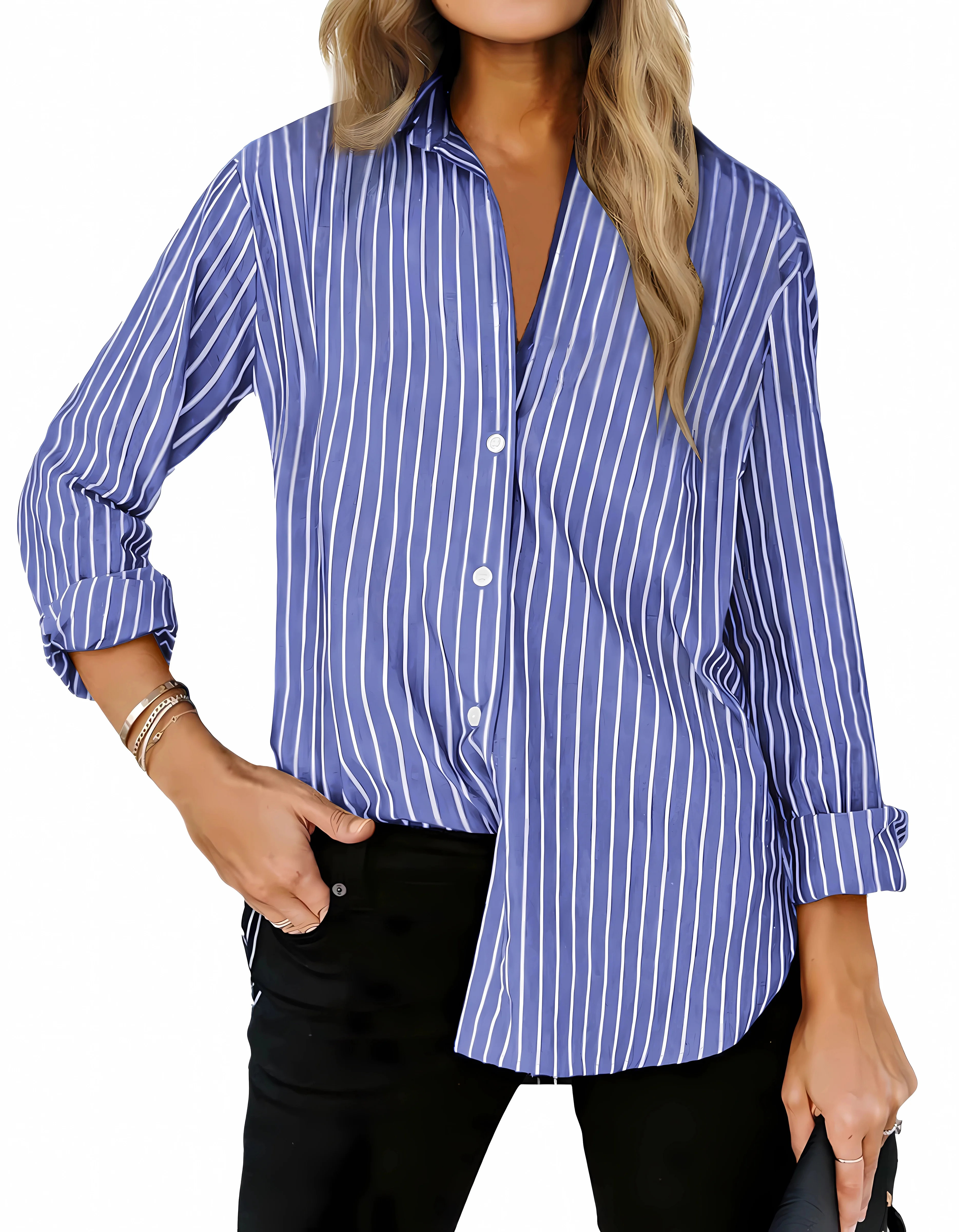 Fantaslook Striped Button Down Shirts for Women Classic Long Sleeve Collared Office Work Blouses ... | Walmart (US)