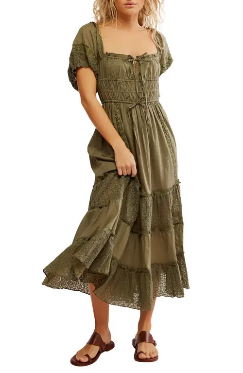 Free People Falling Sun Puff Sleeve Midi Dress in Crystal Kelp at Nordstrom, Size Small | Nordstrom