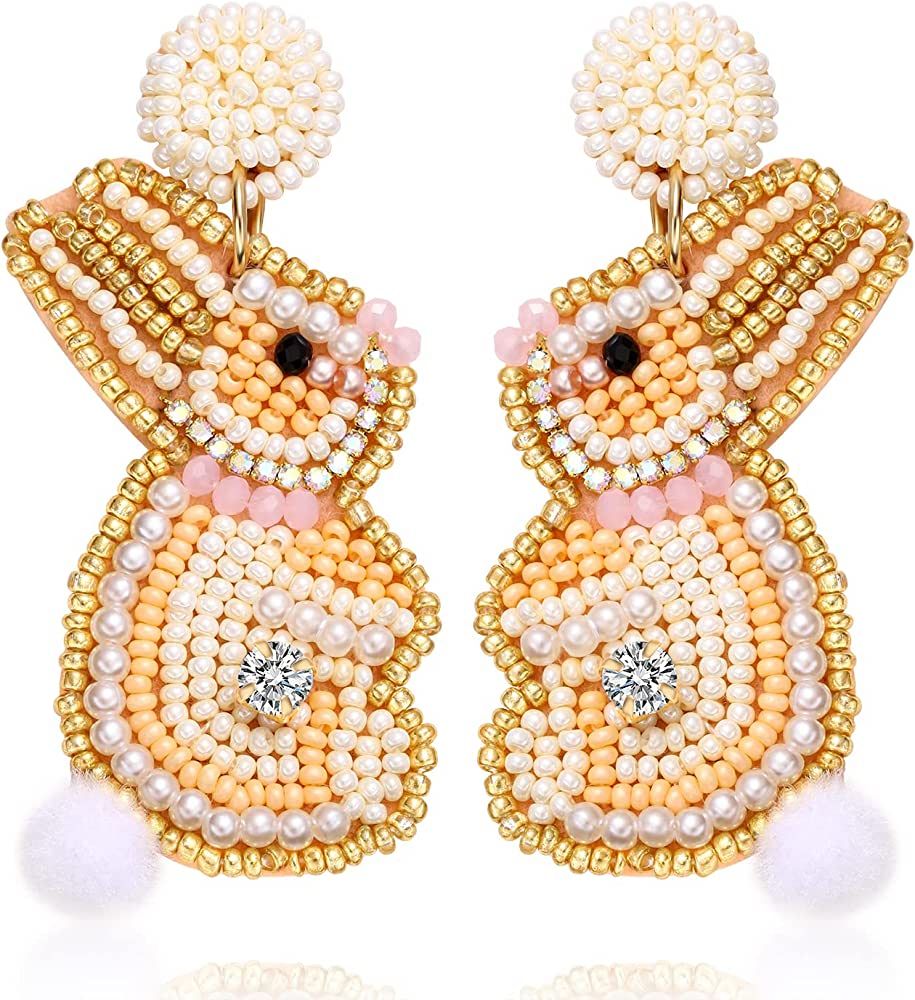 Easter Earrings Beaded Easter Bunny Earring for Women Handmade Cute Rabbit Drop Dangle Earrings E... | Amazon (US)