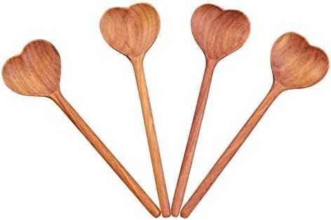 XJET Set of 4 Heart Shaped Wooden Spoons for Eating - Eco-Friendly RoseWood Carved Love Spoons - ... | Amazon (US)