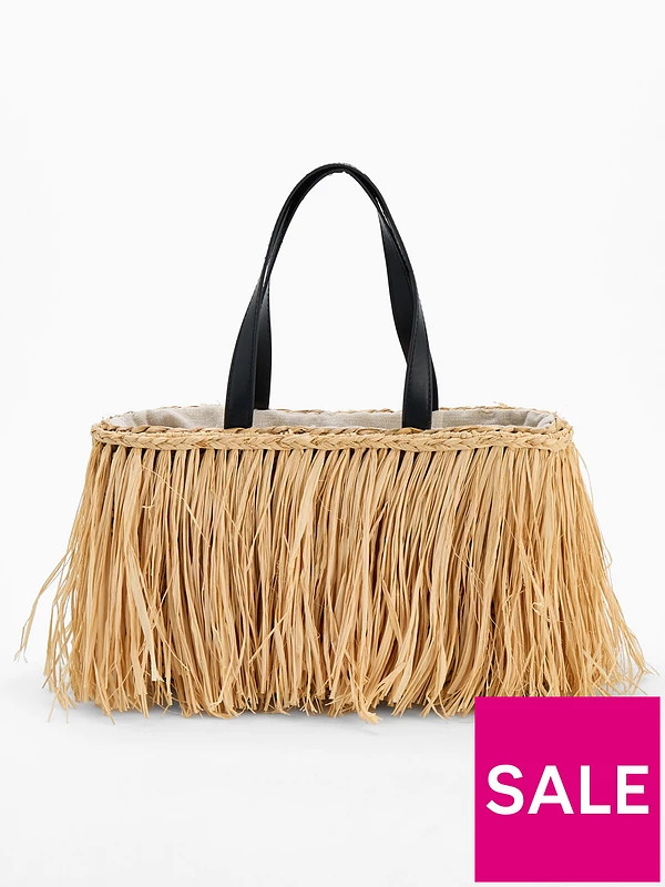 South Beach Straw Fringe Mini Bag - Beige | Very (UK)