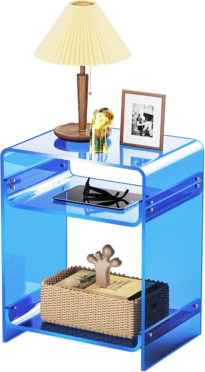 Acrylic End Table Record Player Table with Storage Shelf Clear Side Table Nightstand (15.7x19.7x1... | Amazon (US)