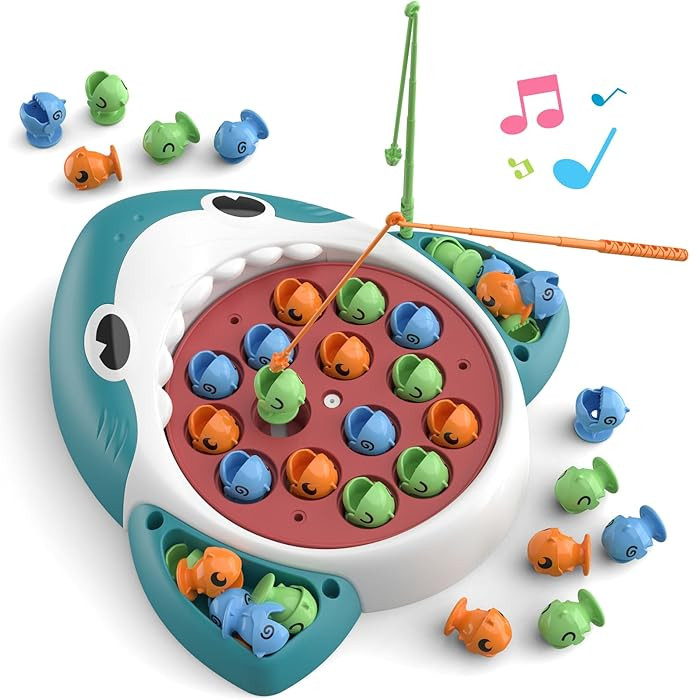 Musical Shark Fishing Game for Kids, 360° Rotating Board, 20 Fish with 3 Rods,Hook Fishing Set f... | Amazon (US)