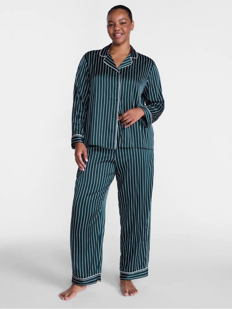 Joyspun Women\u2019s Stretch Satin Sleep Top and Pants, 2-Piece Set, Sizes XS to 3X | Walmart (US)