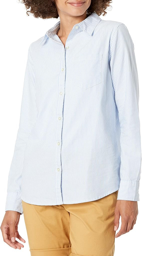 Amazon.com: Amazon Essentials Women's Long-Sleeve Classic-Fit Oxford Shirt, Blue Stripe, Small : ... | Amazon (US)