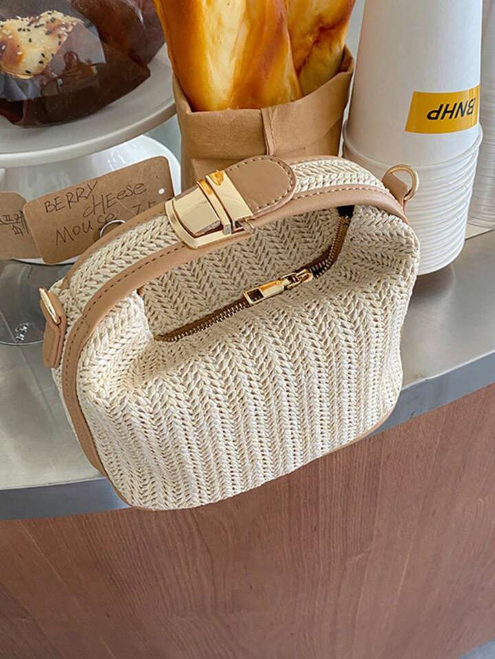 New Summer Woven Grass Bag Handbag Tote Bag Clutch Bag Color Blocking Women Shoulder Bag Crossbod... | SHEIN