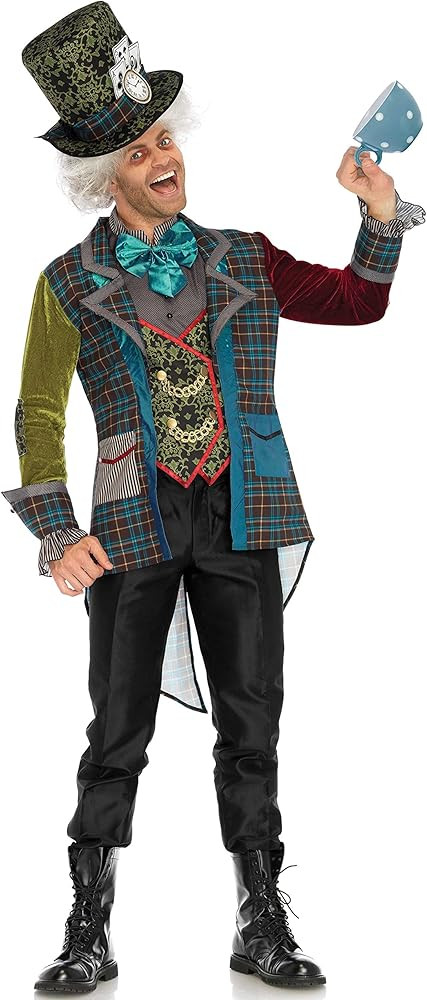 Leg Avenue Men's 3 Pc Deluxe Mad Hatter Costume Men with Mad Hatter Hat, Mad Hatter Jacket, and N... | Amazon (US)