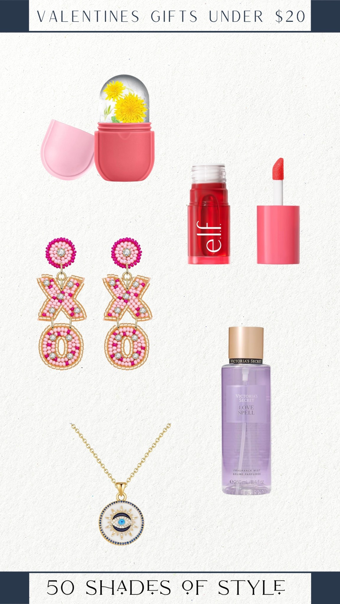 valentine’s day gift, gifts for her, eye ice roller, lip gloss, xo earrings, love spell body spray, evil eye necklace

#LTKSeasonal #LTKValentine #LTKselfcare