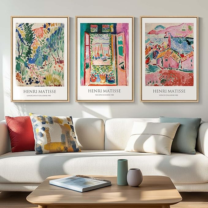 Framed Vintage Matisse Wall Art, Large Set of 3 Piece Colorful Canvas Artwork for Walls, Matisse ... | Amazon (US)