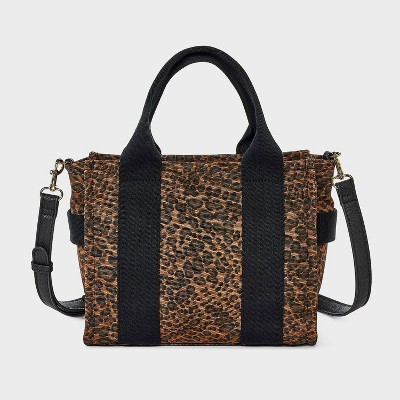 Mini Boxy Leopard Print Tote Handbag - Universal Thread™ Black/Brown | Target