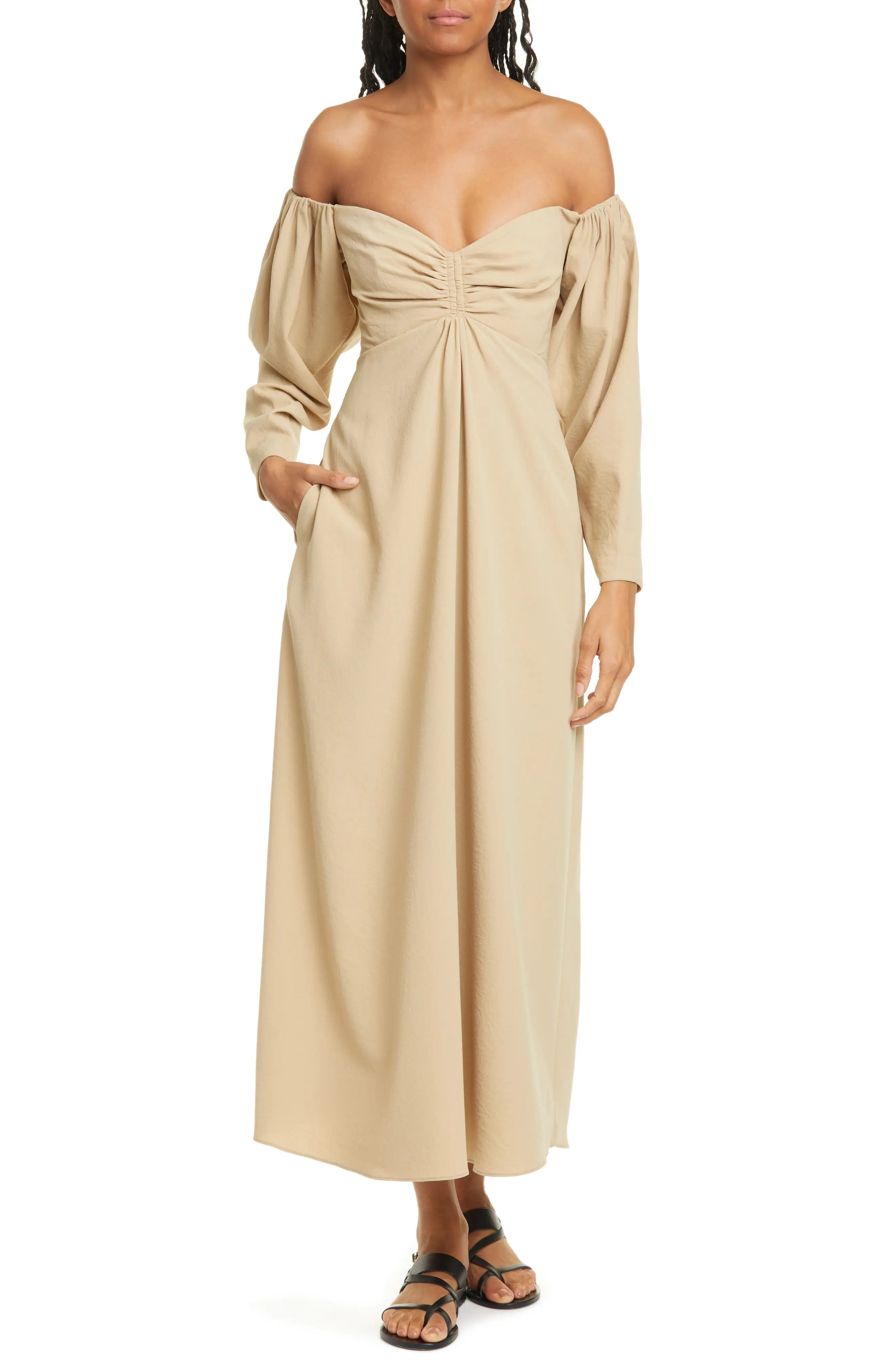 Women's A.l.c. Calley Long Sleeve Off The Shoulder Maxi Dress, Size 6 - Beige | Nordstrom