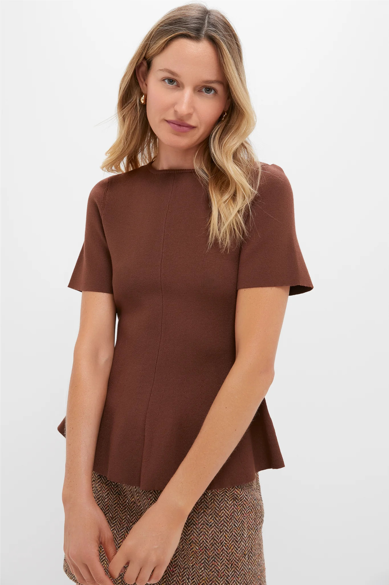 Chocolate Brown Knit Phoebe Peplum Top | Tuckernuck (US)