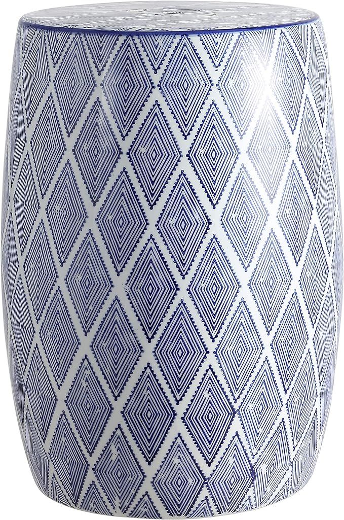 Jonathan Y TBL1019A Moroccan Diamonds 18" Ceramic Drum Garden Stool, Blue/White | Amazon (US)