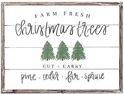 Sweet Water Decor Farm Fresh Christmas Trees Wood Sign 18x24" | Rustic Christmas Wall Art with Un... | Amazon (US)