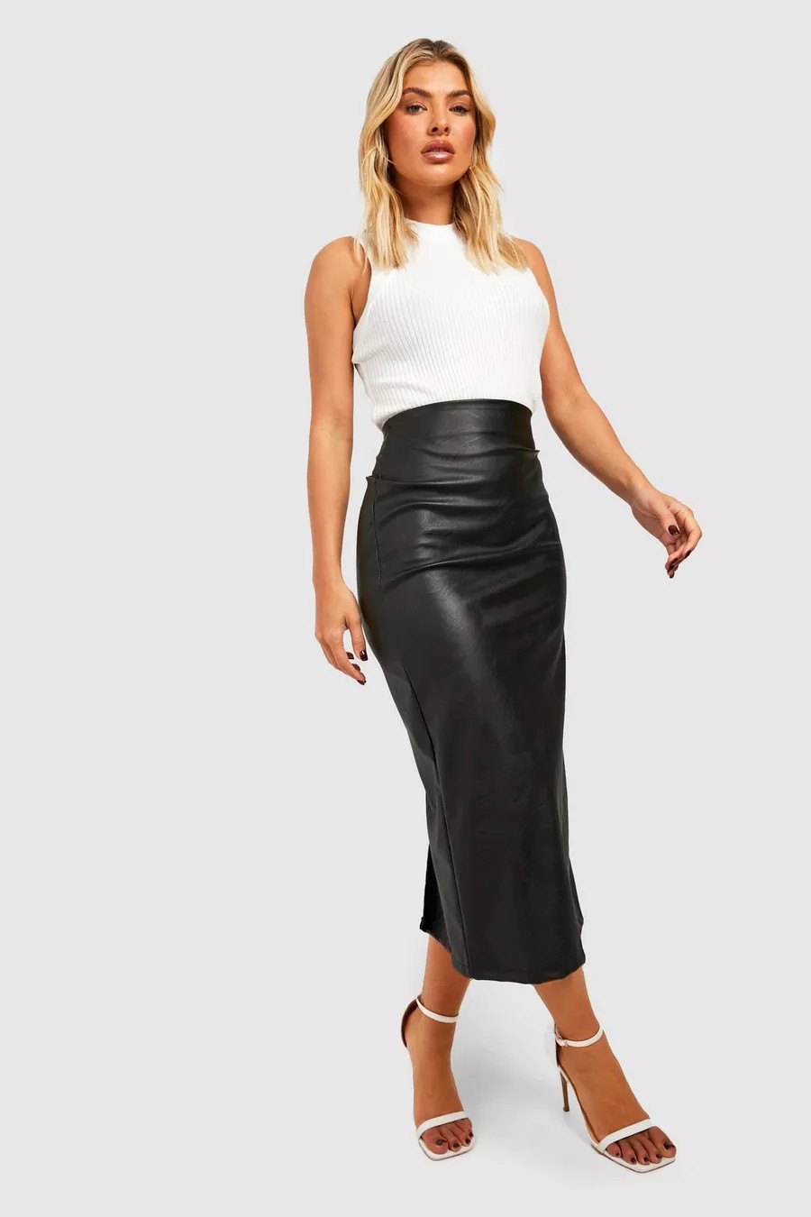 Faux Leather Split Back Tube Midaxi Skirt | Boohoo.com (US & CA)