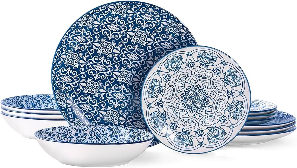 Ceramic 12-Pieces Dinnerware Sets, Ceramic Dish Plates and Bowls Sets, Dishes Set for 4, Dinner S... | Amazon (US)