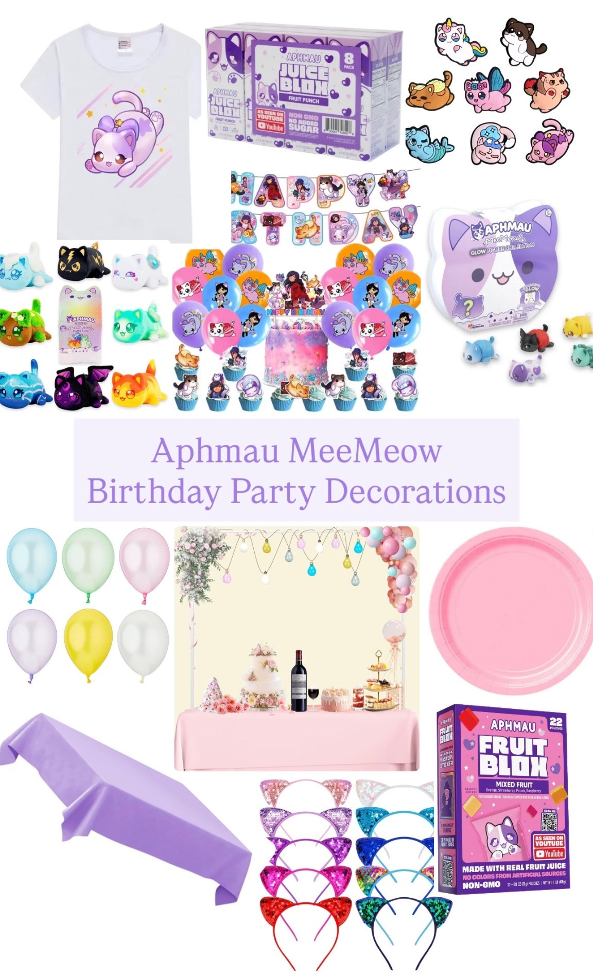 Trying to find Aphmau meemeow party decorations was near impossible. It’s a very niche theme and no one in the US or typical retail stores carry anything specific for party decor. But my daughter wanted this theme for her 8th birthday party. I found some unique meemeow party supplies at AliExpress and supplemented with basic party supplies & meemeow gifts from Walmart. And added fun similar kawaii cat themed party favors from Amazon. Her gifts are all MeeMeow so I included those too 🫶🏻 

girls birthday party, girls birthday ideas, girls gift idea, 8yr old girls party, girls gift guide, MeeMeow party

#LTKKids #LTKGiftGuide #LTKParties