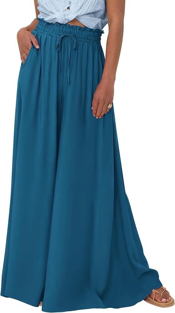 PRETTYGARDEN Women's 2024 Summer Wide Leg Palazzo Pants High Waisted Flowy Pockets Trendy Casual ... | Amazon (US)