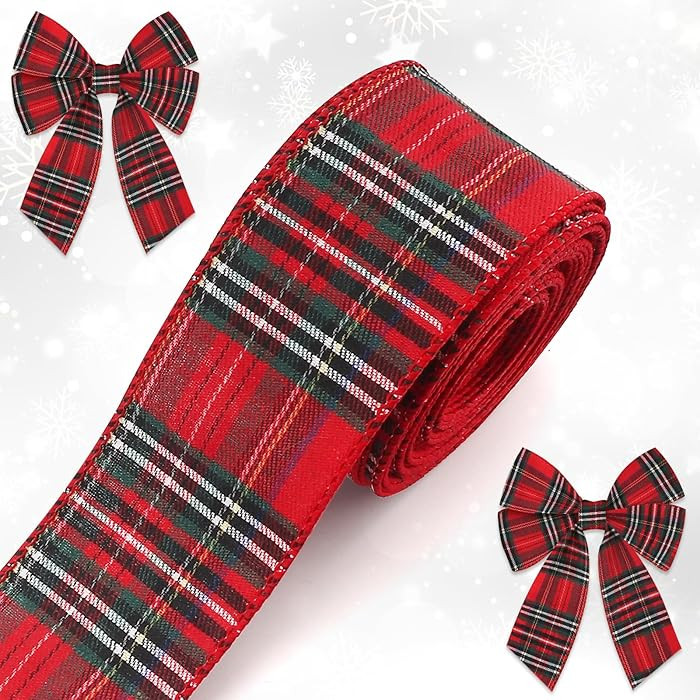 ABTOLS Christmas Red Buffalo Plaid Wired Edge Ribbons 2.5" 10 Yards, Vintage Ribbon Velvet Edged ... | Amazon (US)