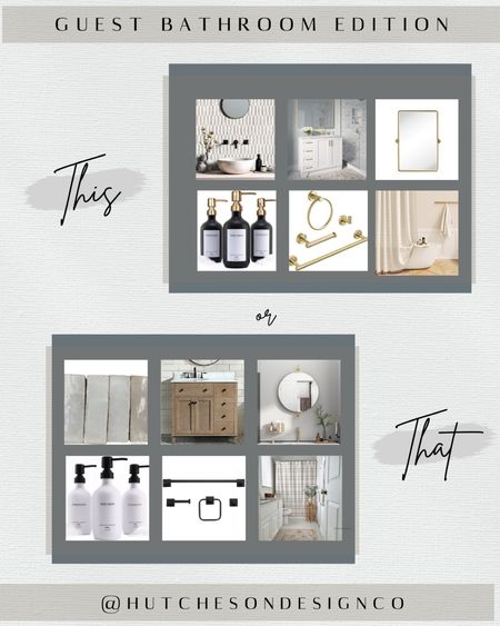 Guest bathroom This or That finds! These affordable bathroom staples are sure to freshen up your guest bath & make it a space your guest feel at home in. Are you team black, brass, or mixed metals?

Head over to our IG stories to vote your favorites & share with us how you style these finds! 

We play This or That every Tuesday, so hang around for more great finds 🫶🏼

Guest bathroom vanities, marble sinks, shampoo and conditioner bottles, shower curtains, bathroom towel rack, hardware, neutral bathroom finds.

#LTKunder50 #LTKFind #LTKhome