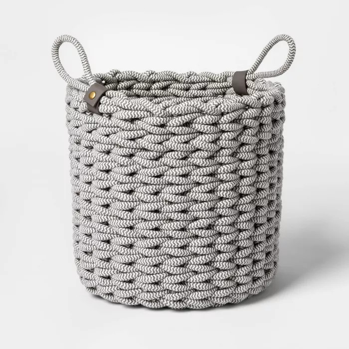 Coiled Rope Fishtail Weave Basket with Faux Leather Accent Gray - Project 62™ | Target
