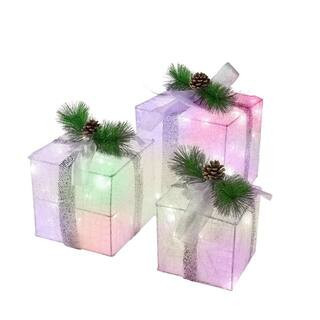 Christmas Lighted Gift Boxes, Valentine's Day Decorations Set of 3, Light up Present Boxes, 60 LED Multicolor Lights | The Home Depot
