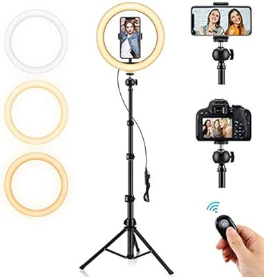 10.2" Ring Light with Stand and Phone Holder, 3 Light Modes &10 Brightness 120 Bulbs Dimmable Rin... | Amazon (US)