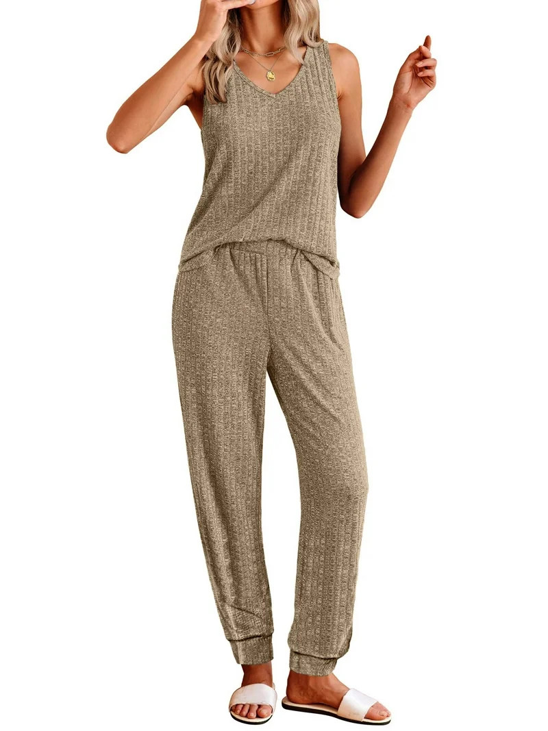 Fantaslook Womens Pajamas Sets V Neck Tank Tops and Long Pants Two Piece Lounge Sets Summer Oufit... | Walmart (US)