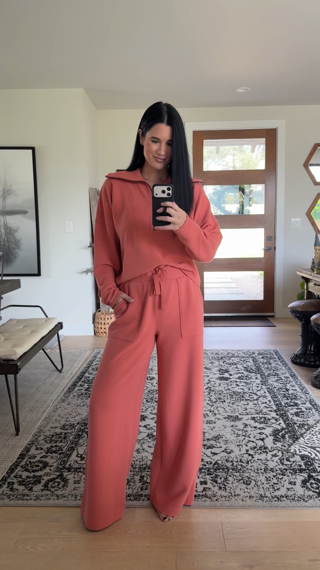 I can’t get over this new @Spanx  ribbed air essentials color! It’s called clay and it is gorgeous in person. Use code DTKXSPANX for 15% off your order plus free shipping! I’m wearing mediums in both pieces. 