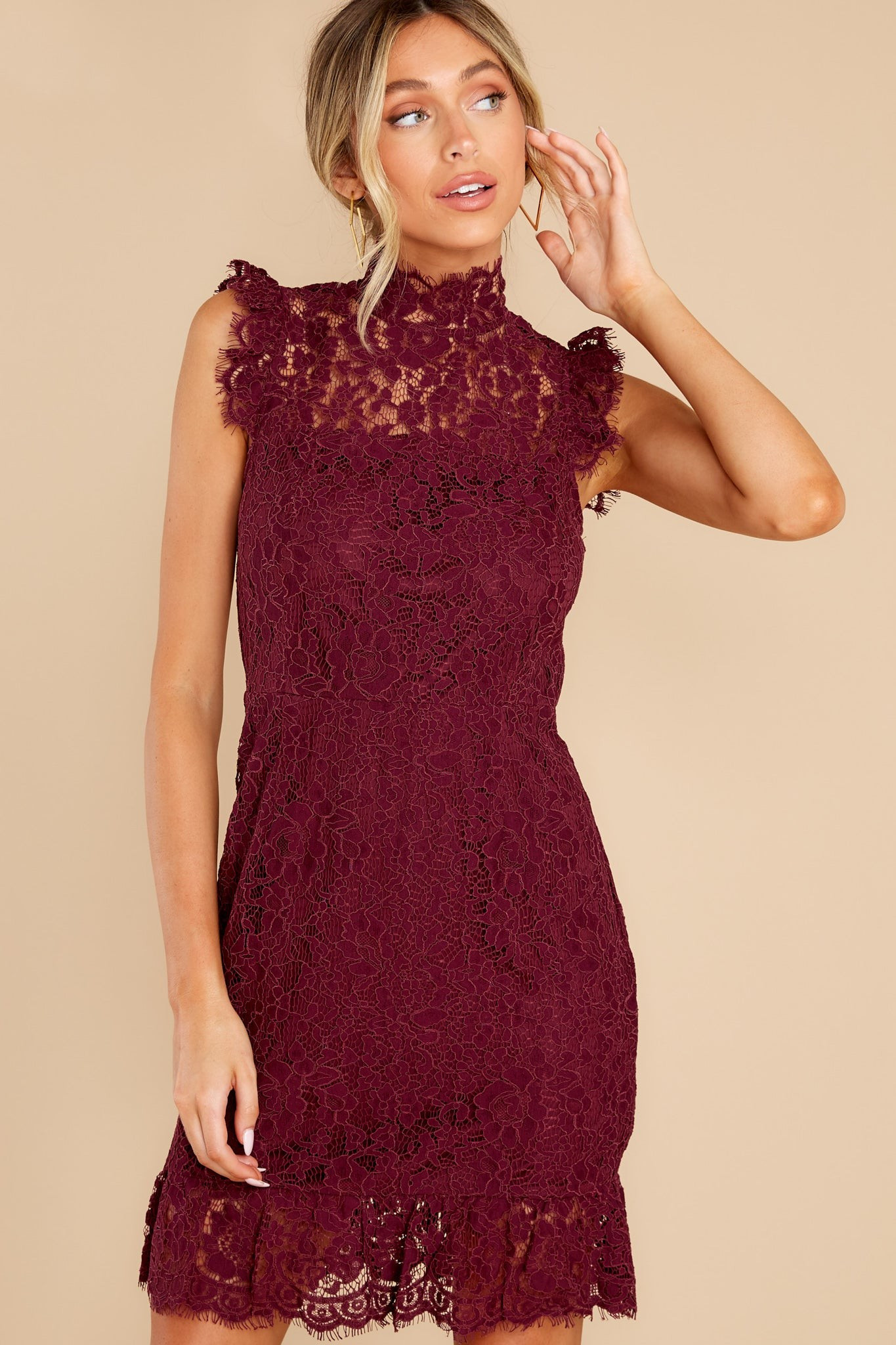 Learn To Love Wine Lace Dress | Red Dress 