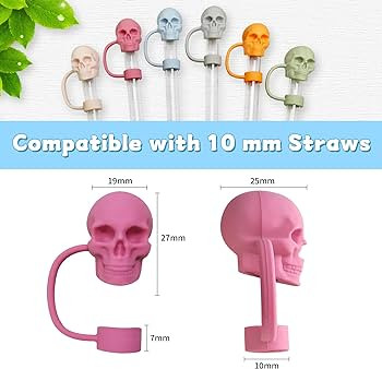 6 Pack Cool Skull Straw Cover Cap for Stanley Cup, Skull Shape Silicone Stanley Straw Topper for ... | Amazon (US)