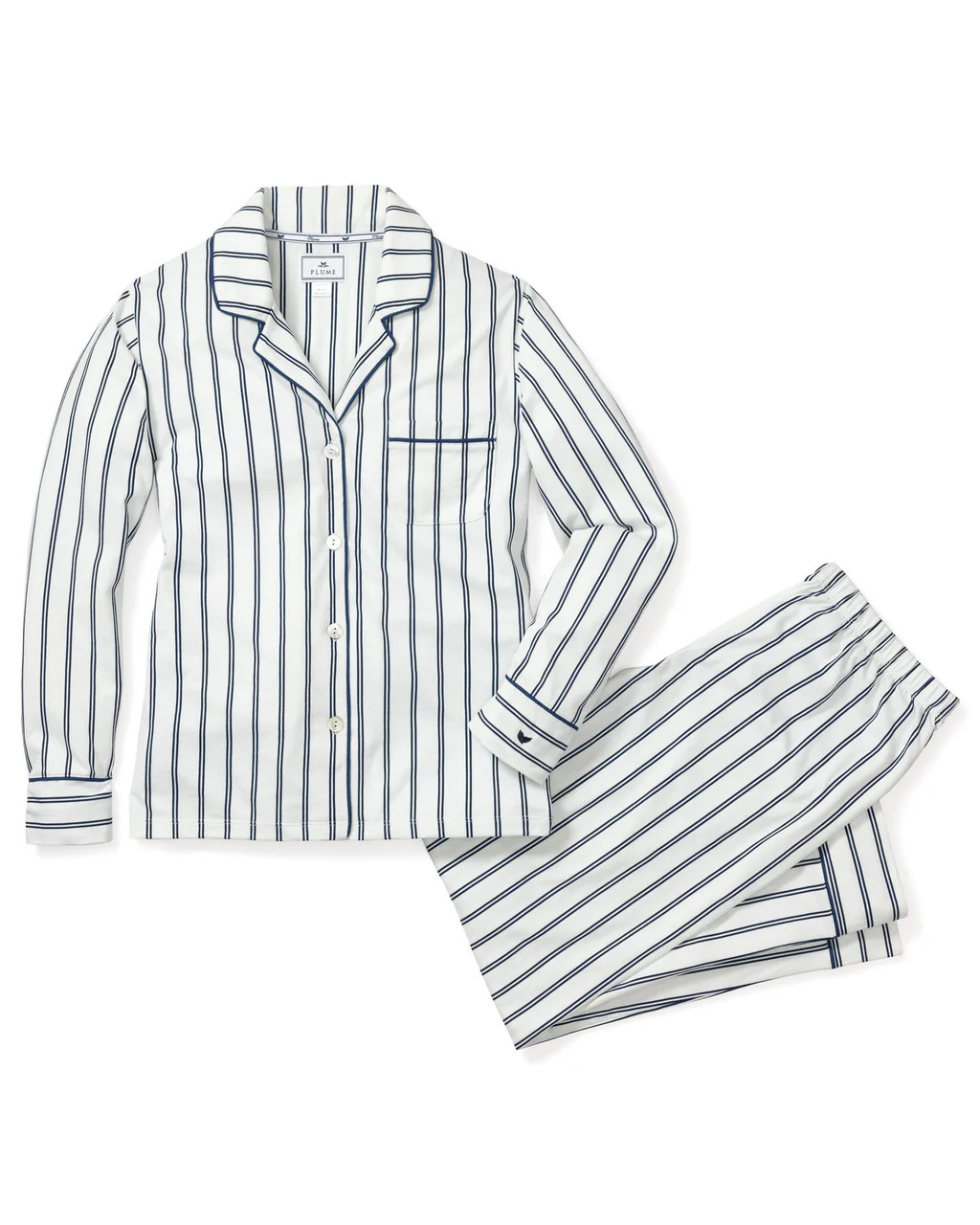 Women's Pima Pajama Set in Navy Stripe | Petite Plume