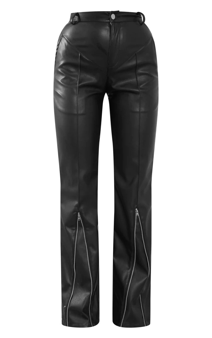 Black Faux Leather Zip Seam Straight Leg Pants | PrettyLittleThing US