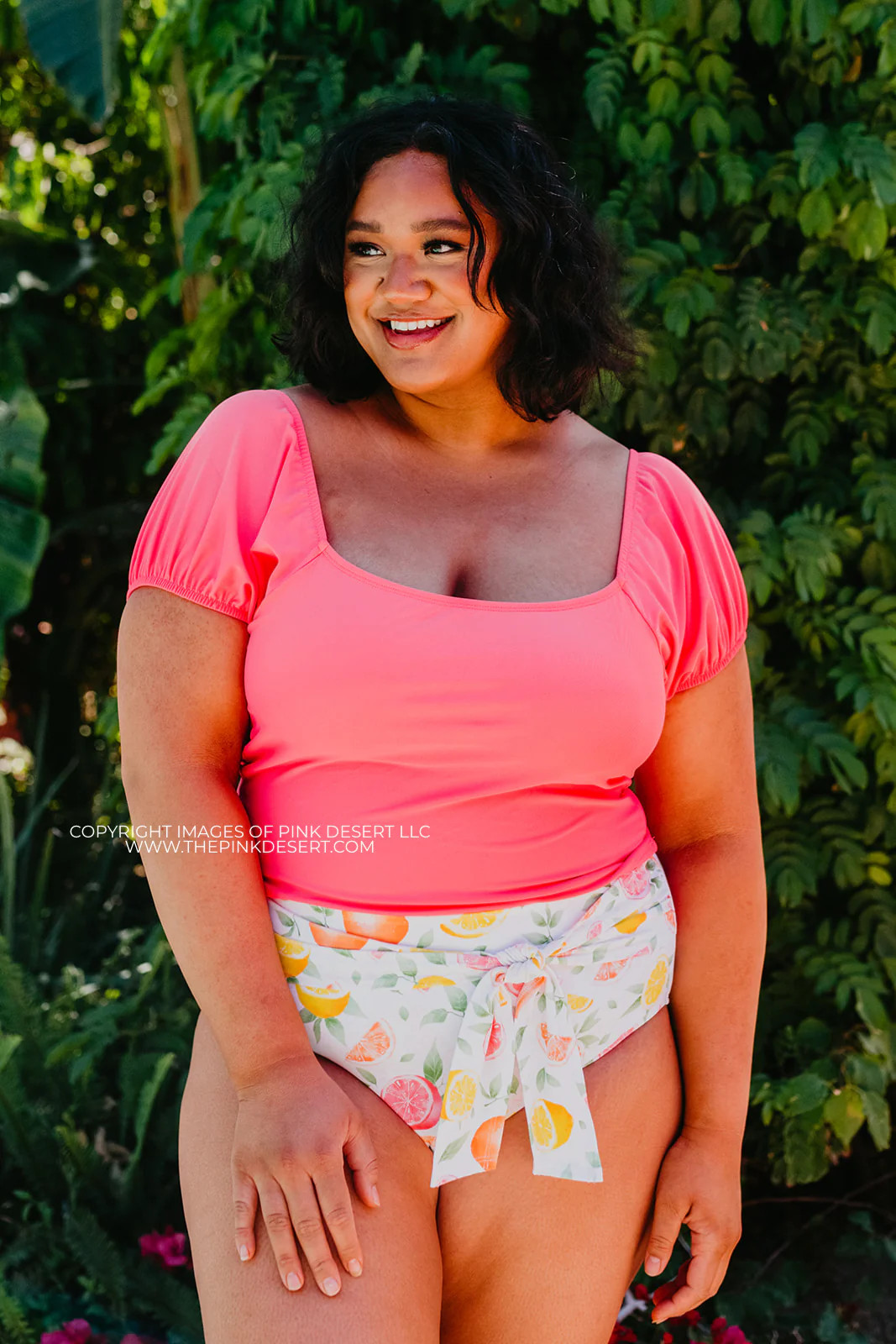 PUFF SLEEVE MIDKINI SWIM TOP IN PALM SPRINGS PINK BY SASSY RED LIPSTICK X PINK DESERT | Pink Desert