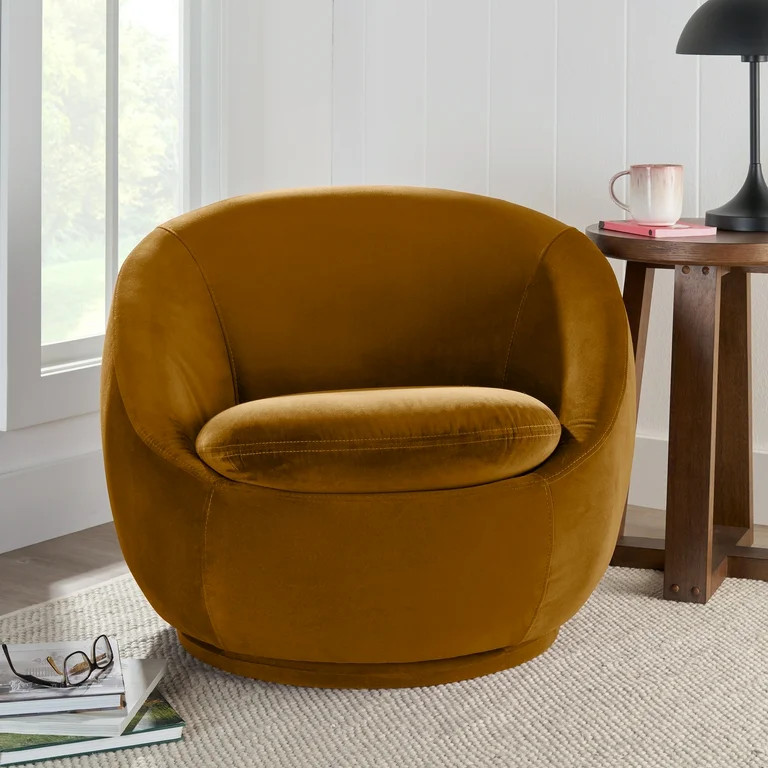 Better Homes & Gardens Mira Swivel Accent Chair, Ochre Velvet | Walmart (US)