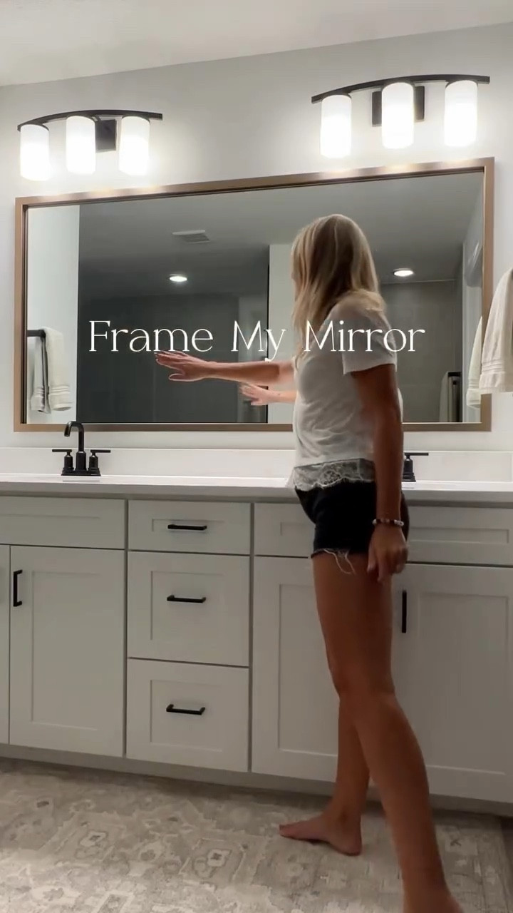 ✨Easy Upgrade✨ 
Give your builder-grade bathroom mirror and upgrade with this DIY frame kit available on Amazon. Install is easy and it’s available in many sizes and finishes! Ours is the champagne bronze to add some warmth to our all white bathroom 🤍

#LTKHome #LTKWatchNow #LTKStyleTip