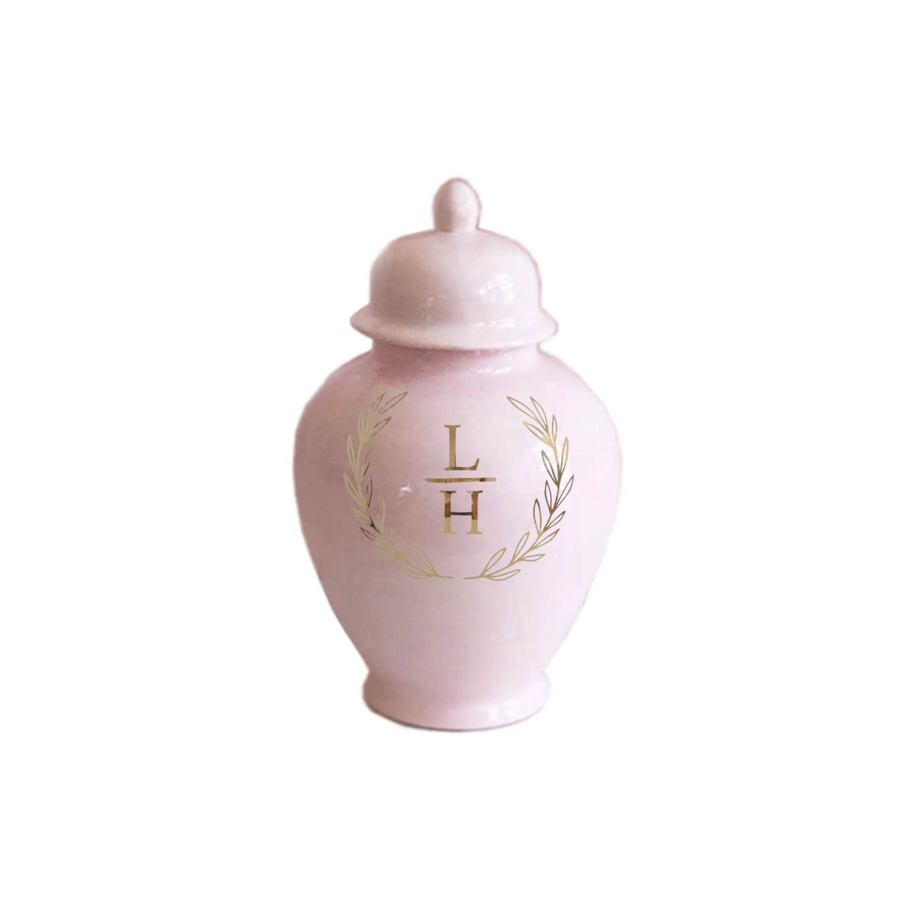 Laurel Wreath Monogram Ginger Jars in Cherry Blossom Pink | Lo Home by Lauren Haskell Designs