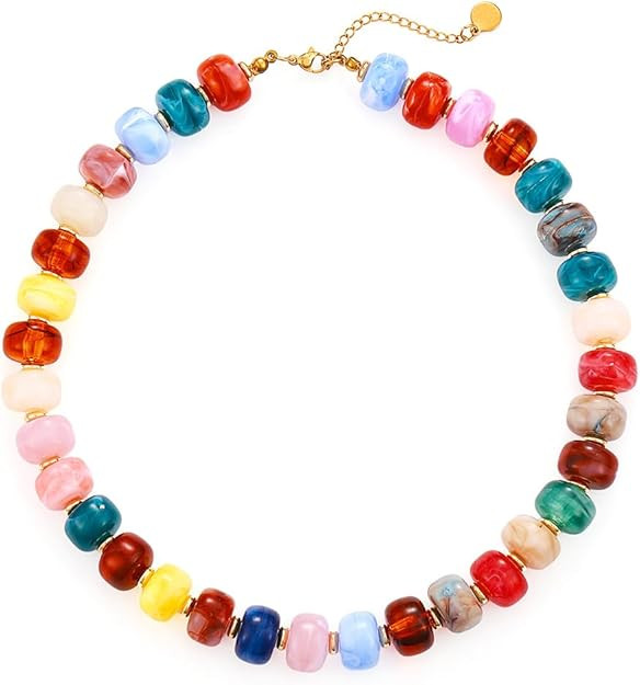 ACEDRE Colorful Beaded Choker Necklace Chunky Resin Beads Necklaces Boho Summer Beach Jewelry for... | Amazon (US)