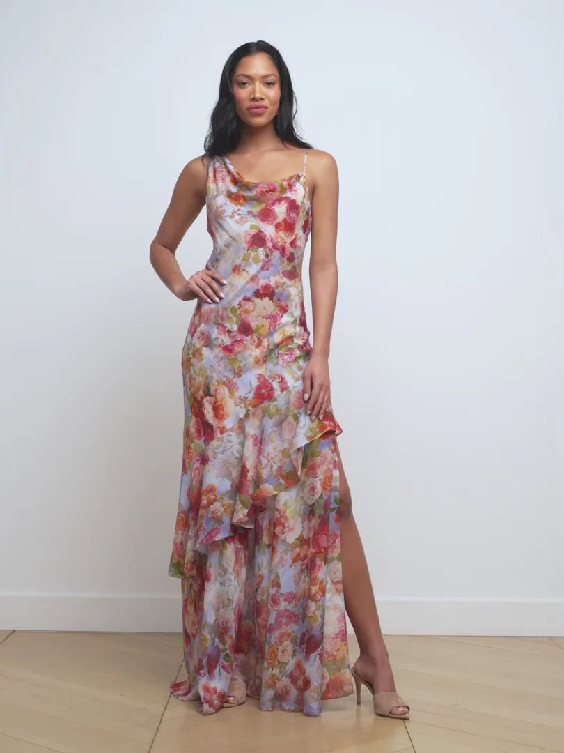 L'AGENCE - Viola Cowl-Neck Silk Gown in Multi Soft Cloud Floral | L'Agence