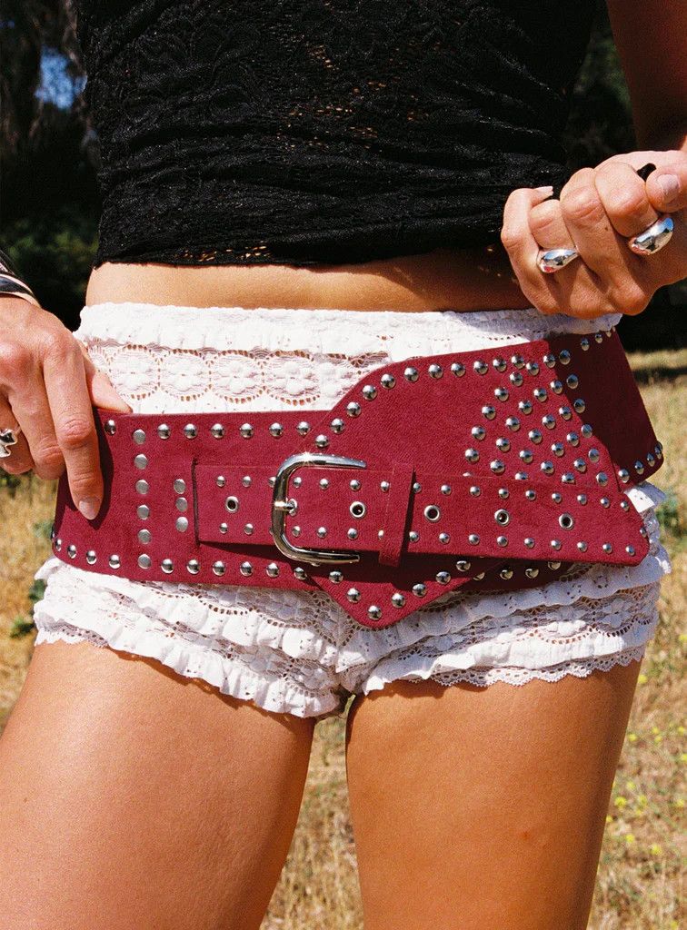 Calexico Studded Faux Suede Belt Red | Princess Polly US