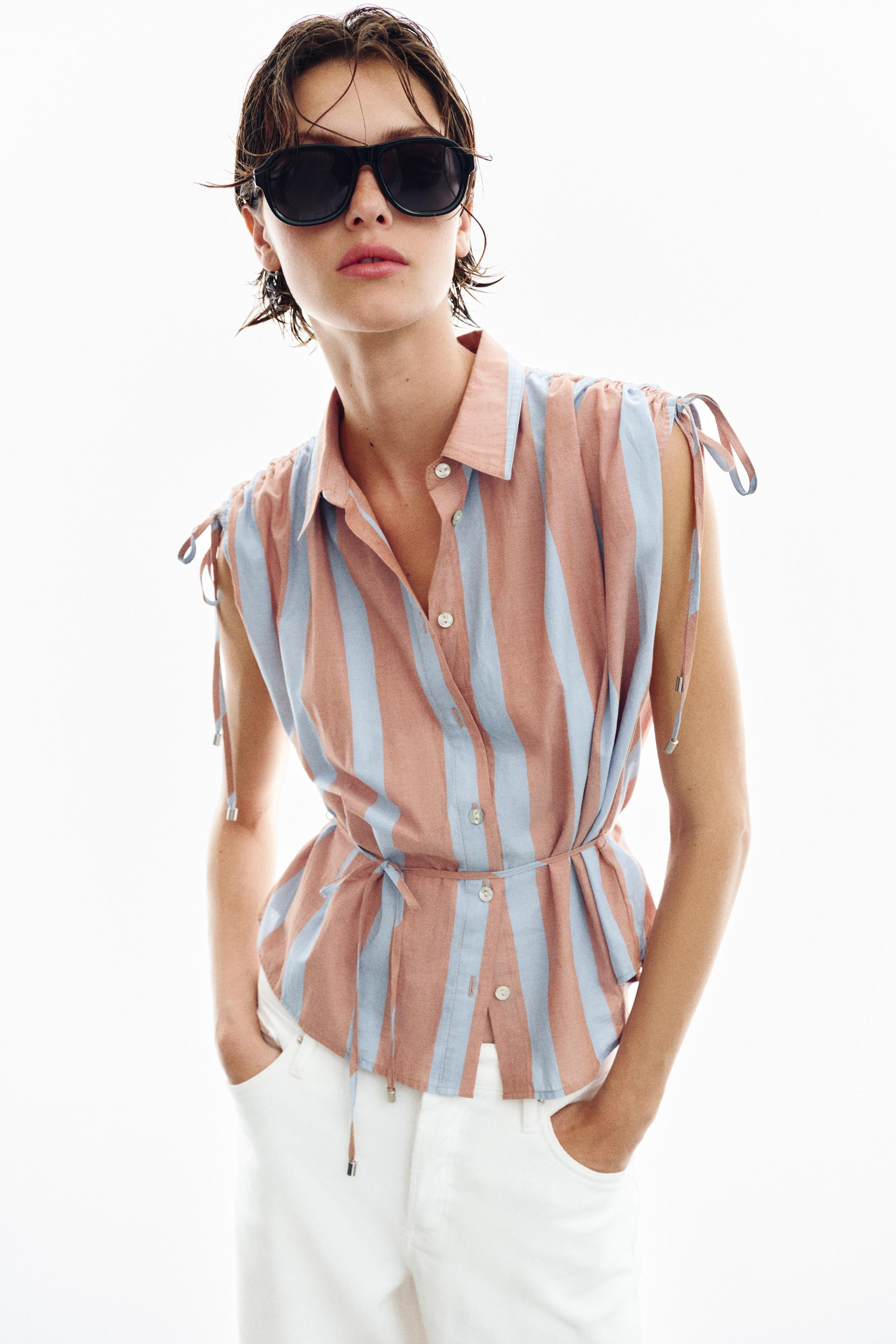 STRIPED SHIRT WITH DRAWSTRINGS | Zara US