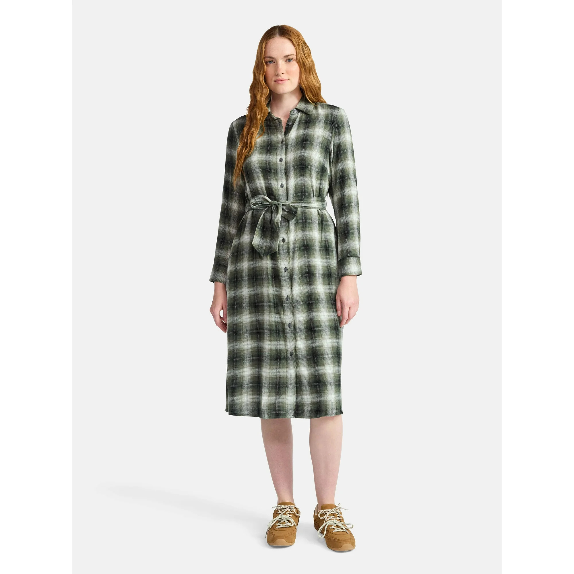 Time and Tru Women's Plaid Shirt Dress with Long Sleeves, Sizes XS-XXXL | Walmart (US)