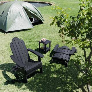 Black HIPS Plastic Folding Adirondack Chair (2-Pack) | The Home Depot