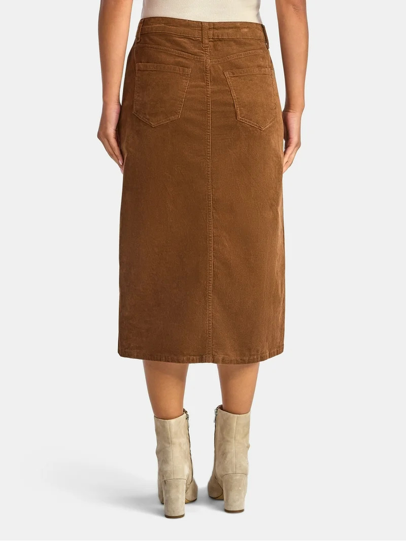 Time and Tru Women's Corduroy Midi Skirt with Front Slit, Sizes 0-20 | Walmart (US)