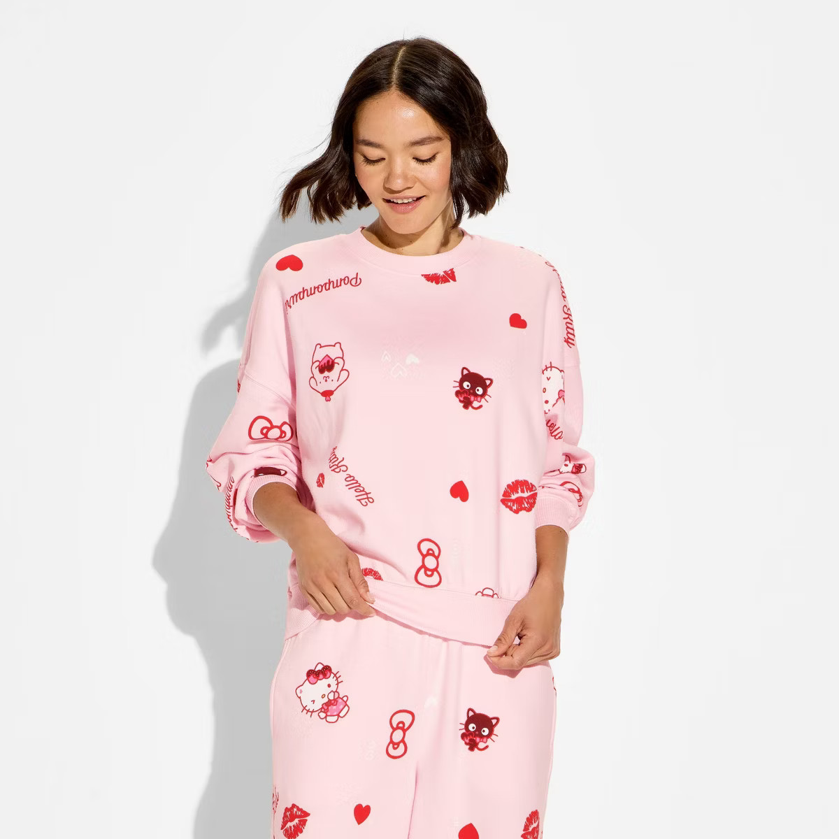 Women's Hello Kitty Fleece Graphic Pullover Sweatshirt - Light Pink | Target